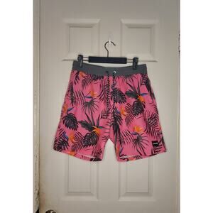 Hurley Phantom Hybrid Board Shorts Mens Size S Floral Gray Pink Back Pocket